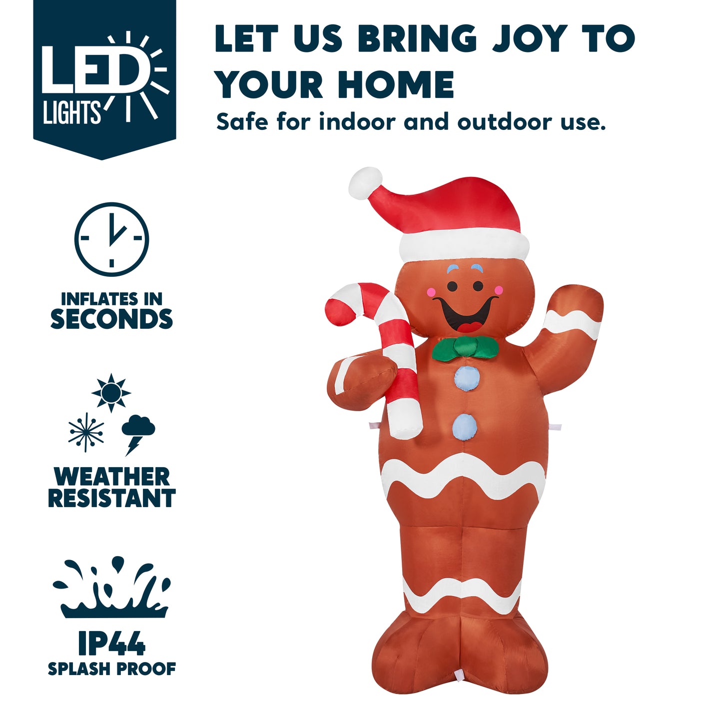 Joyfy 5 ft Christmas Inflatables Gingerbread Outdoor Decorations,Gingerbread Man Blow Ups with Built-in LEDs for Holiday Party Garden Lawn Yard Decor