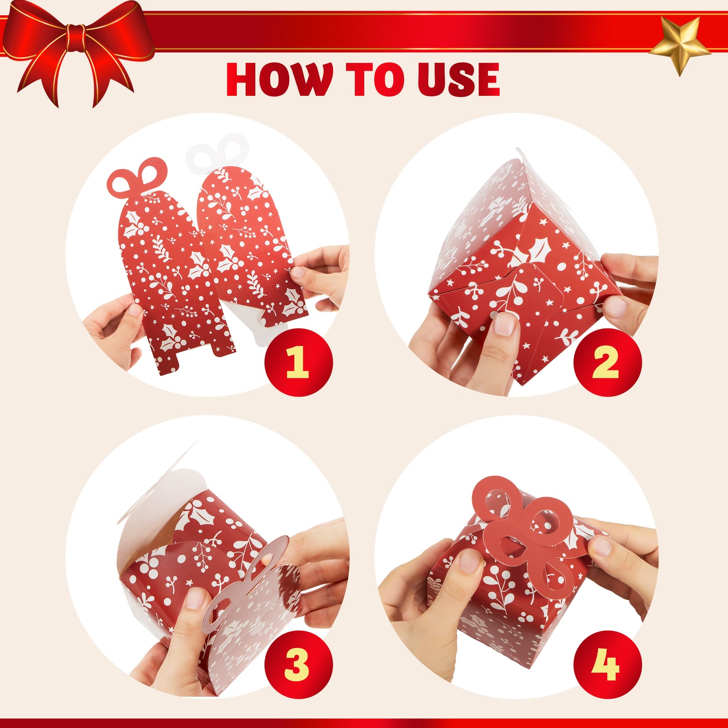 SYNCFUN 36 Pcs 3D Christmas Goodie Gift Boxes with Bow for Xmas Holiday Wedding Decoration Candy Cookie Boxes, Kids School Classrooms Party Favor Supplies