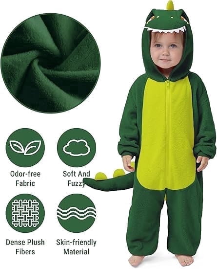 Joyfy Dinosaur Costume for Baby, Unisex Pink Hooded Jumpsuit Pajama for Halloween Cosplay Party,18 24 Months