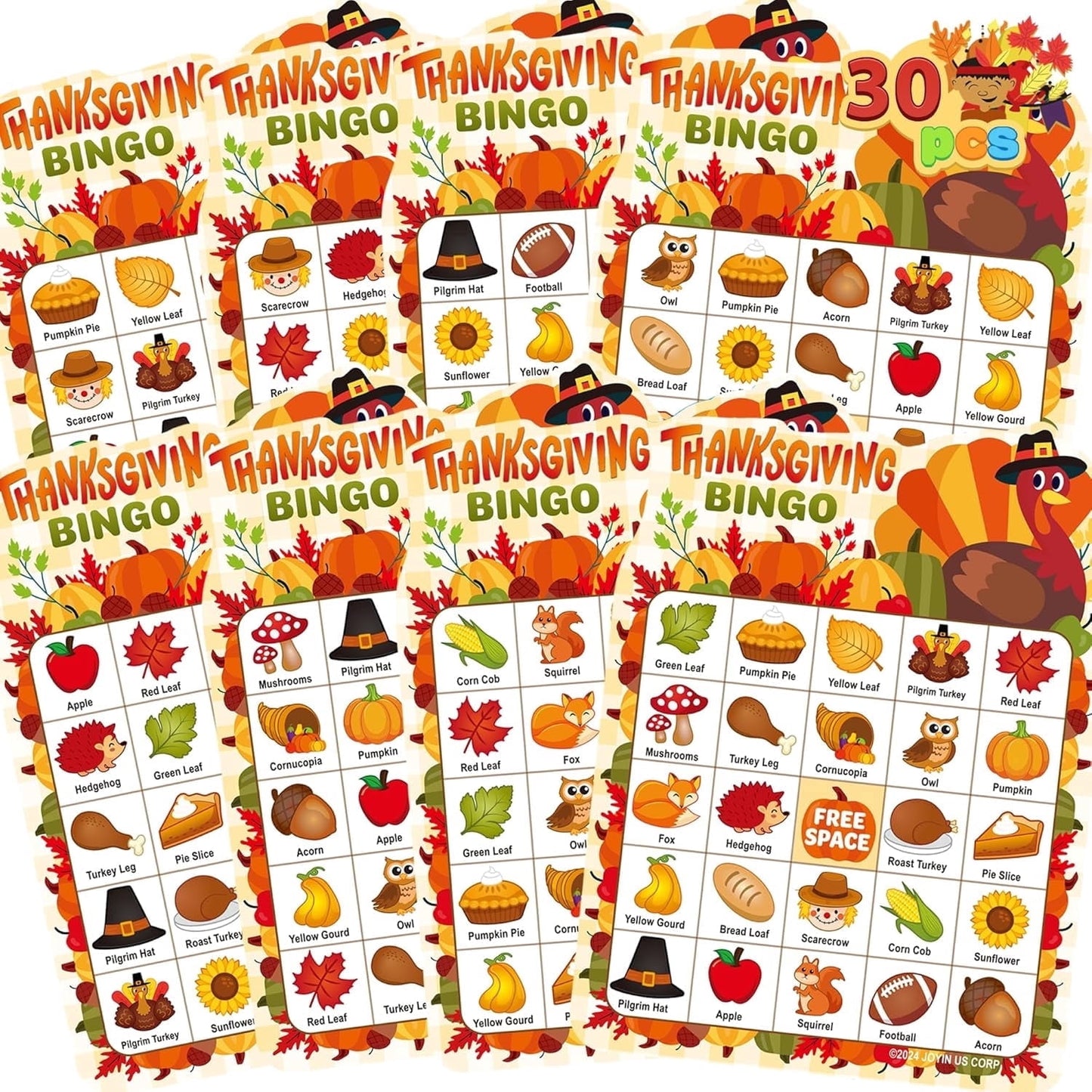 Joyfy 30 Players Thanksgiving Bingo Game for Adult Kids,Thanksgiving Decoration Party Supplies