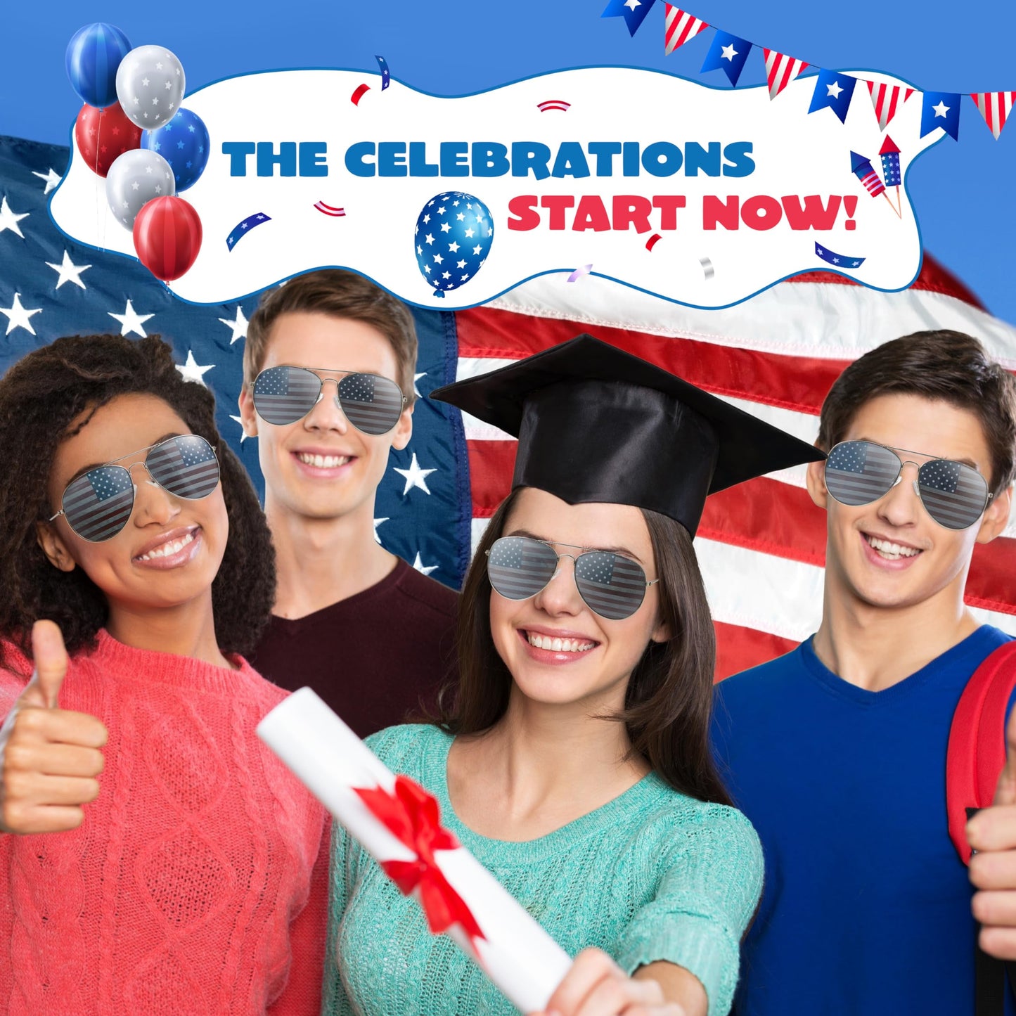 3 pieces of 7-4 American flag sunglasses, red, white, and blue 7-4 glasses, 7-4 accessories, 7-4 party gifts, 7-4 party supplies, 7-4 patriotic sunglasses