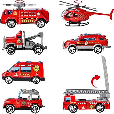 28 Packs Valentines Day Cards with DieCast Fire Rescue Vehicles Toys for Kids Valentine Party Favor, Classroom Exchange Prize and Gifts for Boys, Valentine’s Greeting Cards