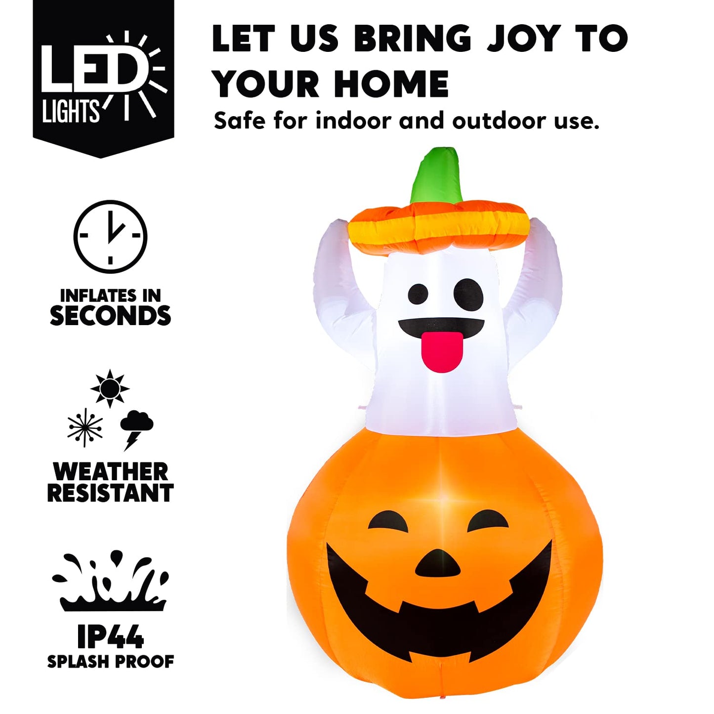 Syncfun 5 FT Halloween Inflatables Light up Pumpkin Ghosts Halloween Inflatables Outdoor Decorations,Blow up Halloween Yard Decorations