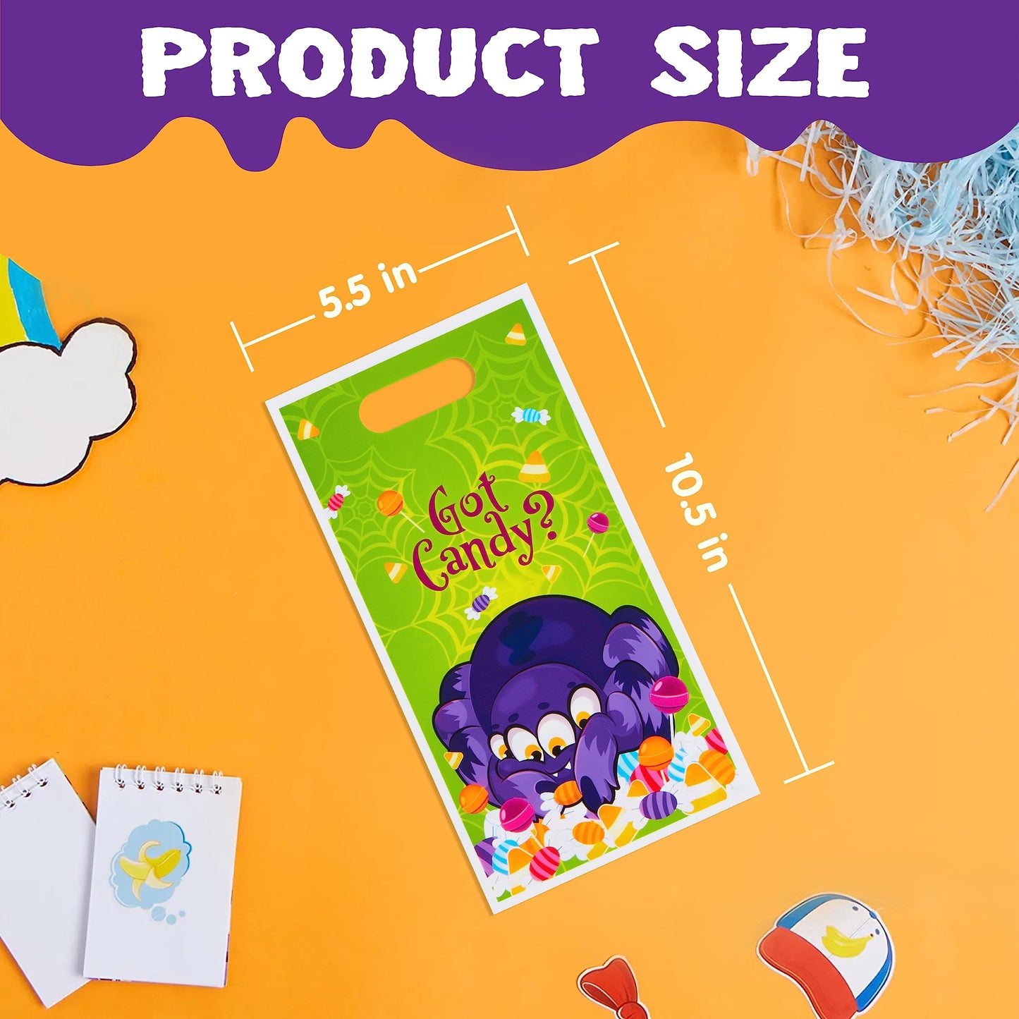 Joyfy 72 Pcs Halloween Treat Bags Goodie Bags Plastic Halloween Candy Bags Trick or Treat Creepy Designs Halloween Bags for Kids Trick or Treat,Classroom Goody Bags