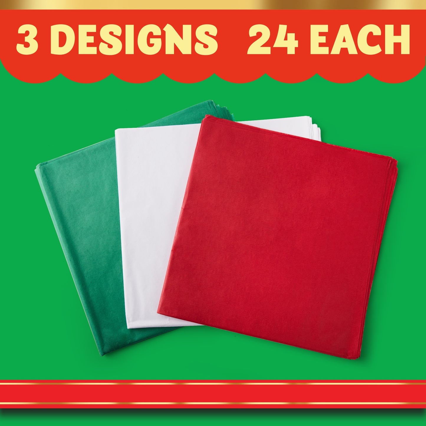 Joyfy 72 Sheets Christmas Tissue Paper Assorted Design (Red, Green & White) 20" x 20" Christmas Wrapping Tissue for Gift Bags DIY Crafts Party Decorations