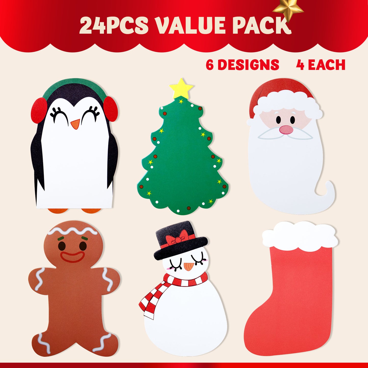 SYNCFUN Christmas Characters Notepads, 24 Packs