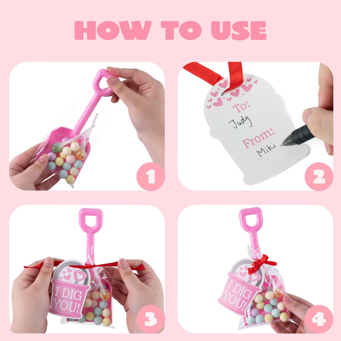 28 PCS Plastic Toy Shovels with I DIG YOU Cards, 28 Candy Bags with Ribbon for Valentine's Party Favors Supplies, Valentine's Toys, Classroom Exchange Prizes Valentine’s Gifts