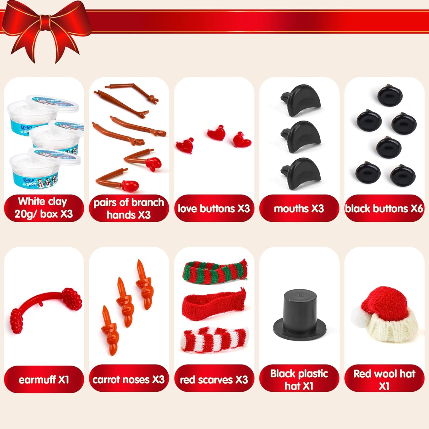SYNCFUN 3 Pack DIY Snowman Christmas Craft Kit Christmas Build Your Snowman Craft Kit for Xmas Arts and Craft Activities
