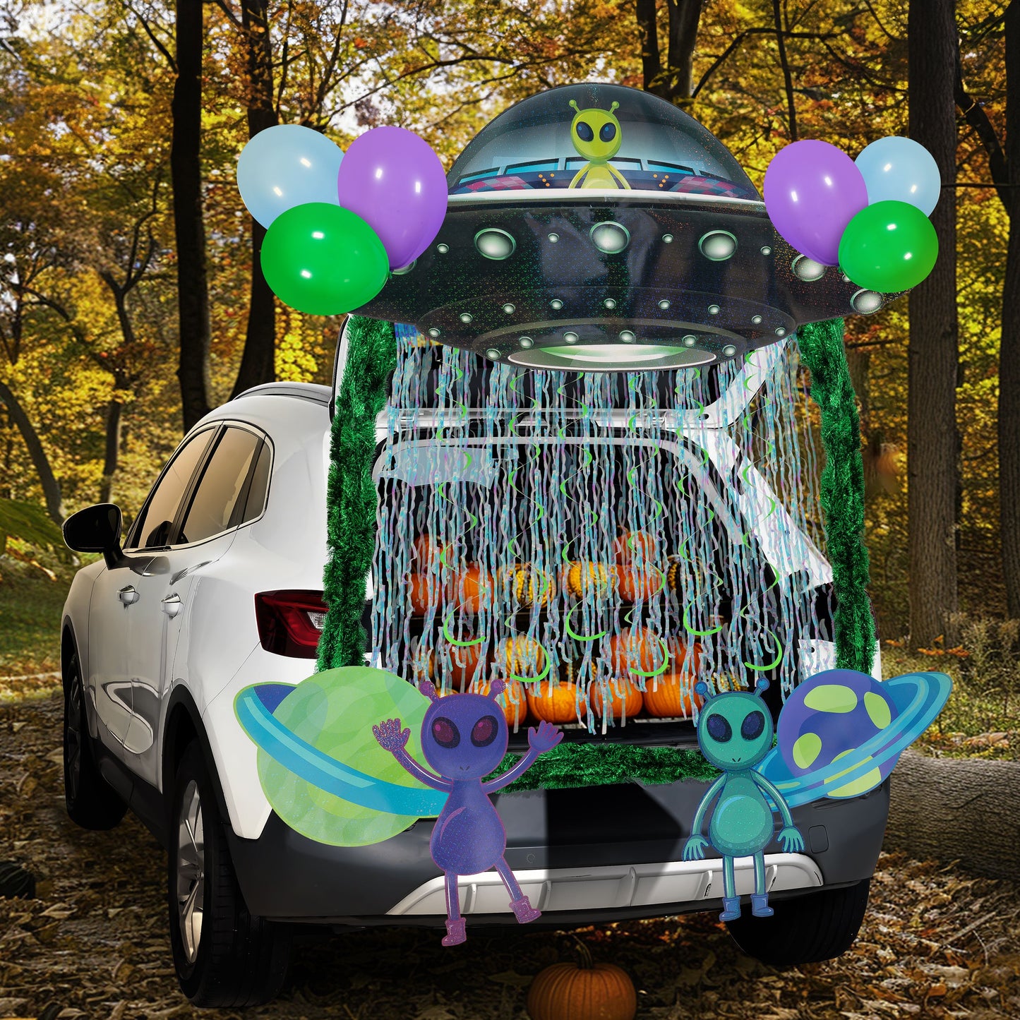 Joyfy Halloween Trunk or Treat Car Decorations Kit,Halloween Car Decorations Car Archway with UFO Aliens Theme,Trunk or Treat Decorations for Suv,Halloween Outdoor Garage Door Party Decor