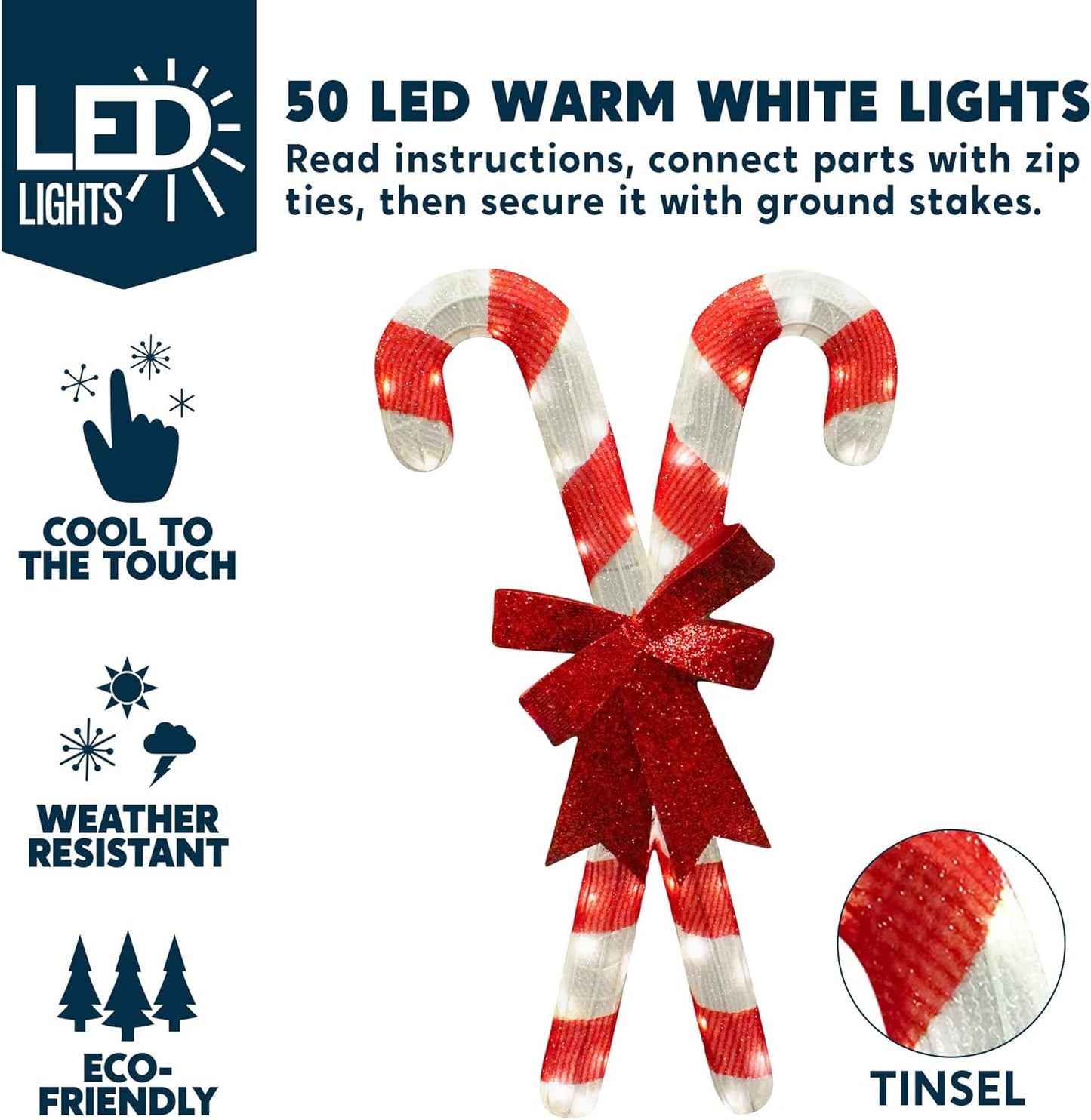Joyfy 2.8 FT Candy Cane Yard Light Christmas Outdoor Decorations,50 Pre-Lit LED Christmas Decorations,Christmas Yard Light with Stakes Decorations Outdoor Holiday Decor