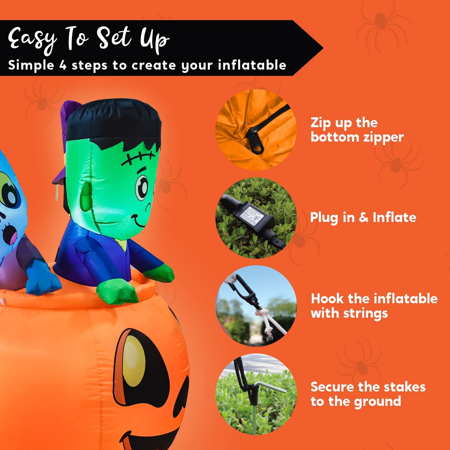 Syncfun 5 FT Halloween Inflatable Characters on Pumpkin Inflatable with Build-in LEDs Blow Up Halloween Outdoor Decorations Yard Inflatables Decoration