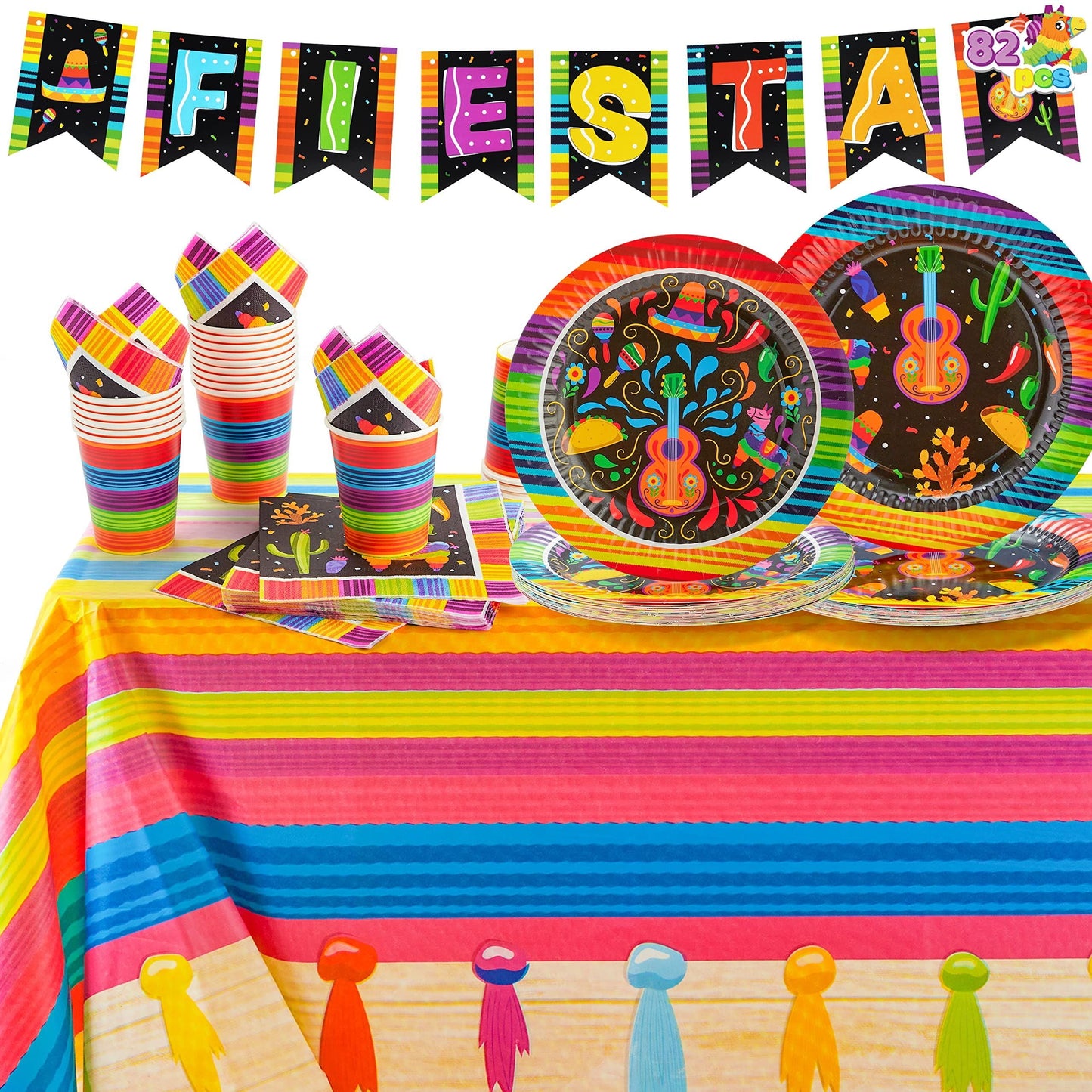 82 piece Carnival cutlery set, Cinco De Mayo dining table decoration Mexican party supplies package