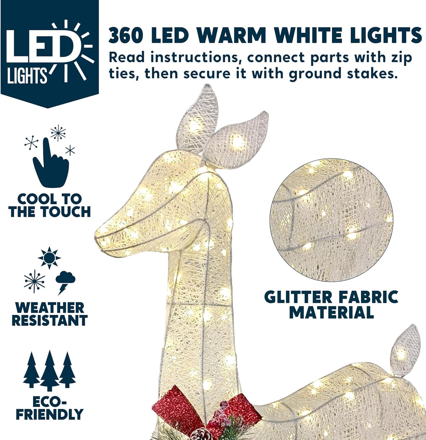 SYNCFUN 3 Pack Reindeer Christmas Outdoor Yard Light Decorations,360 LED Lights Deer Family for Christmas Outside Lawn Decor,Warm White