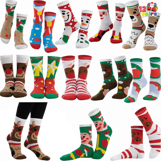 Joyfy 12 Pairs Christmas Socks for Women,Fuzzy Crazy Novelty Christmas Socks,Holiday Christmas Stocking Stuffers for Women,Christmas Gift