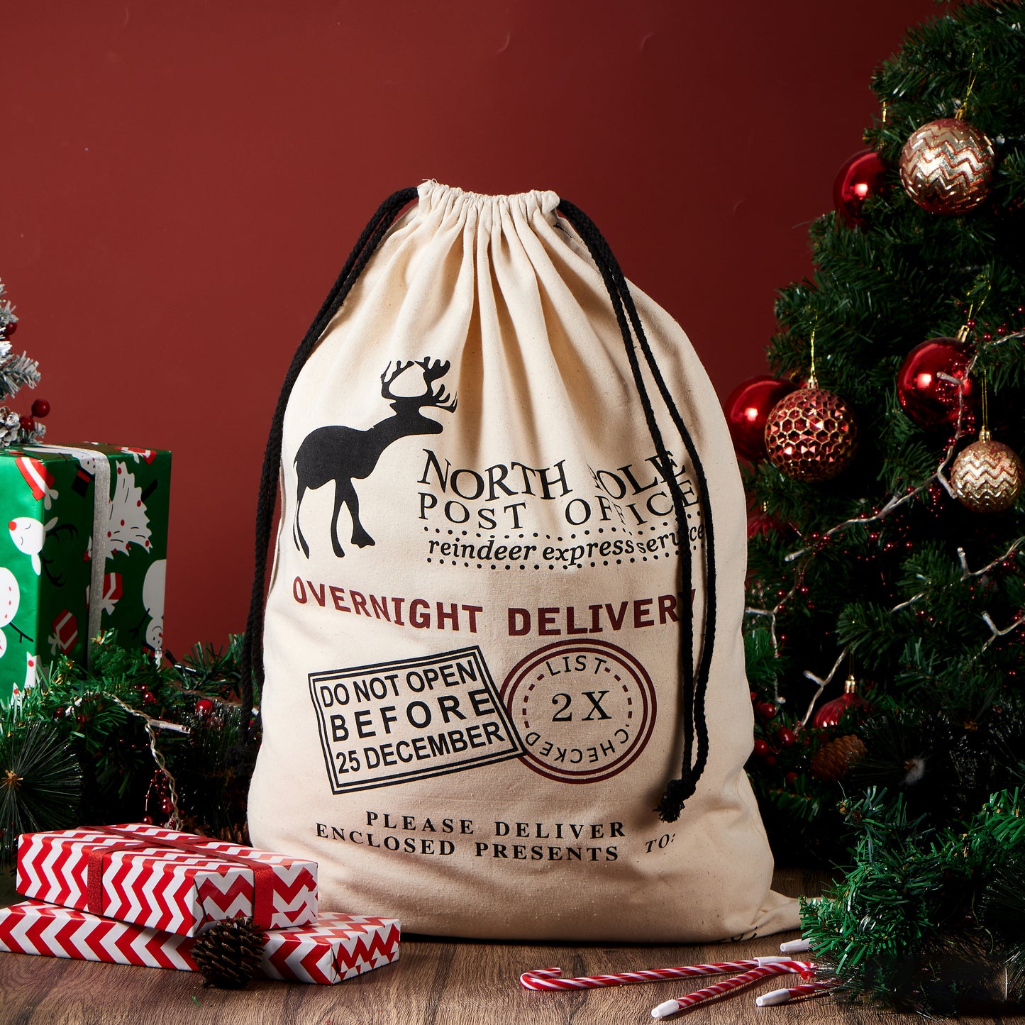 Joyfy Christmas Burlap Gift Bag 26" x 19", Extra Large Santa Sack with Drawstring for Xmas Presents Package Storage, Reusable Holiday Party Supplies Christmas Party Favors