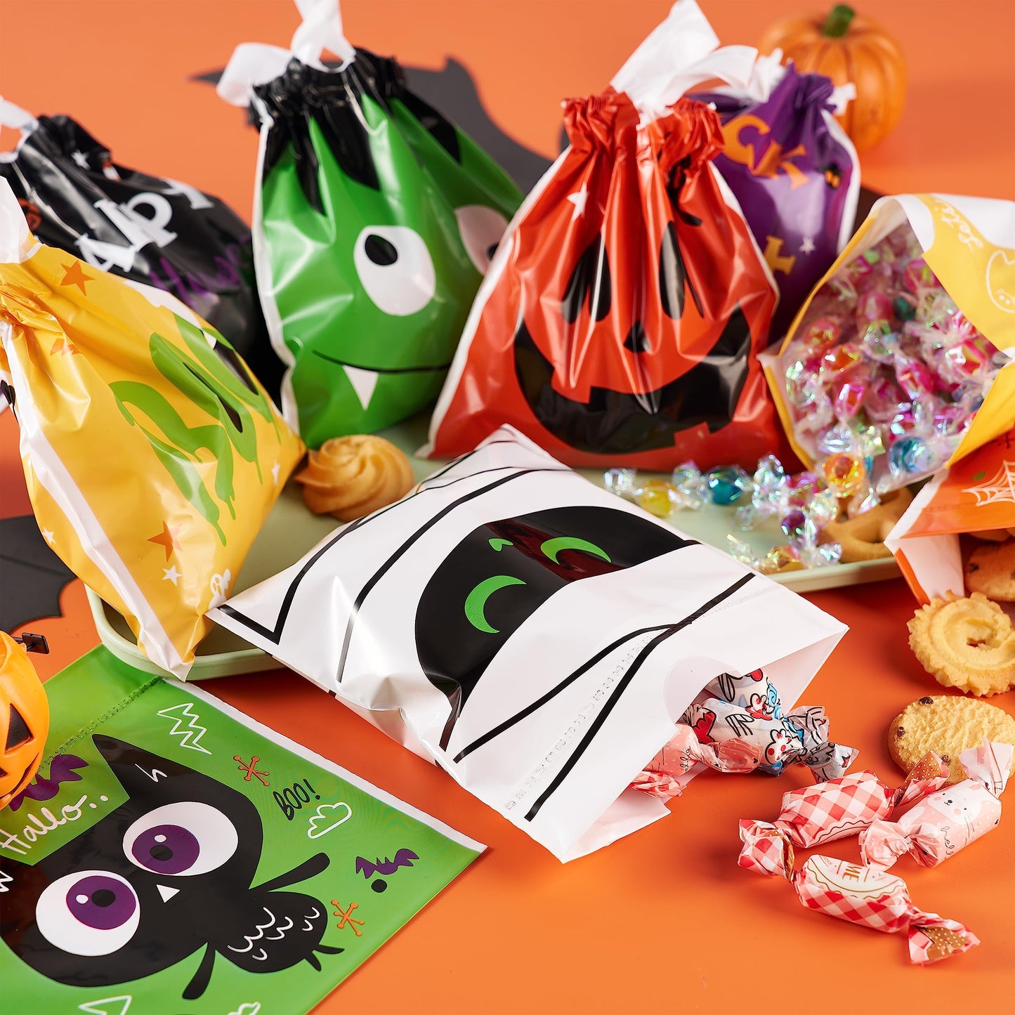 Joyfy 108 Pcs Halloween Treat Bags,Halloween Small Drawstring Candy Bags Goodie Bags Trick or Treat Bags Gift Bags,Halloween Bags Party Favors,Halloween Bags Bulk