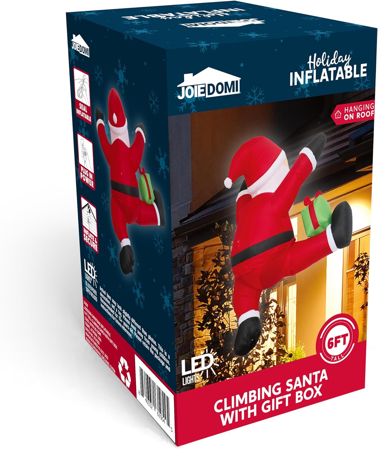 Joyfy 6 FT Christmas Inflatables Santa Outdoor Decorations,Christmas Climbing Santa with Gift Box Blow Ups Yard with Built-in LEDs for Holiday Party Garden Lawn Decor