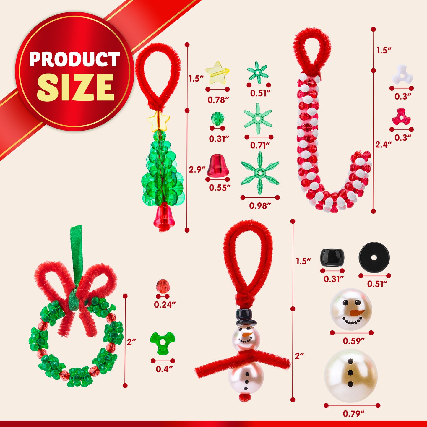 Joyfy Christmas Beaded Ornament Craft, Make up to 40 Hanging Ornaments of Snowman, Xmas Tree,Candy Canes and Wreaths for DIY Xmas Ornaments Craft(Age 14+)