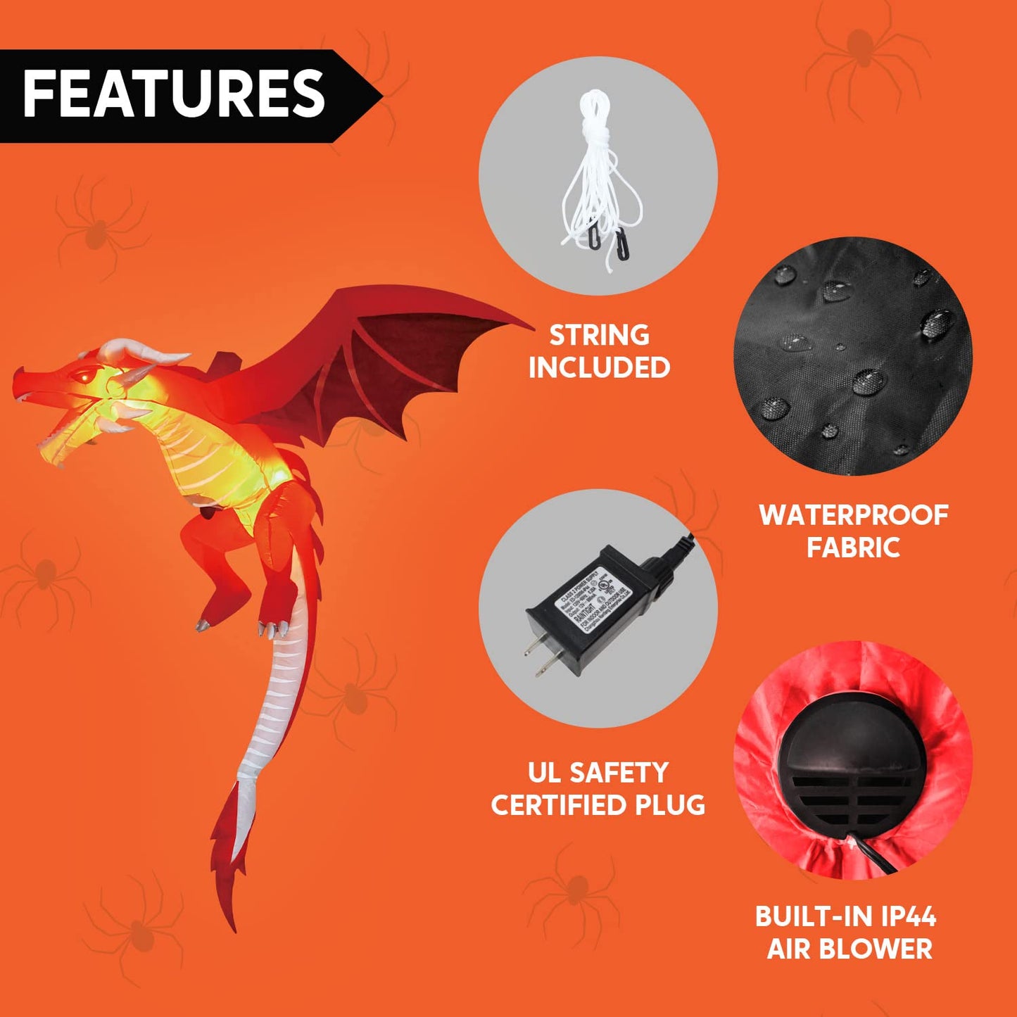 JOYIN 5 FT Halloween Inflatable Flying Dragon,Red Hanging Flying Dragon Inflatable Halloween Blow Up Yard Decorations Outside Decorations
