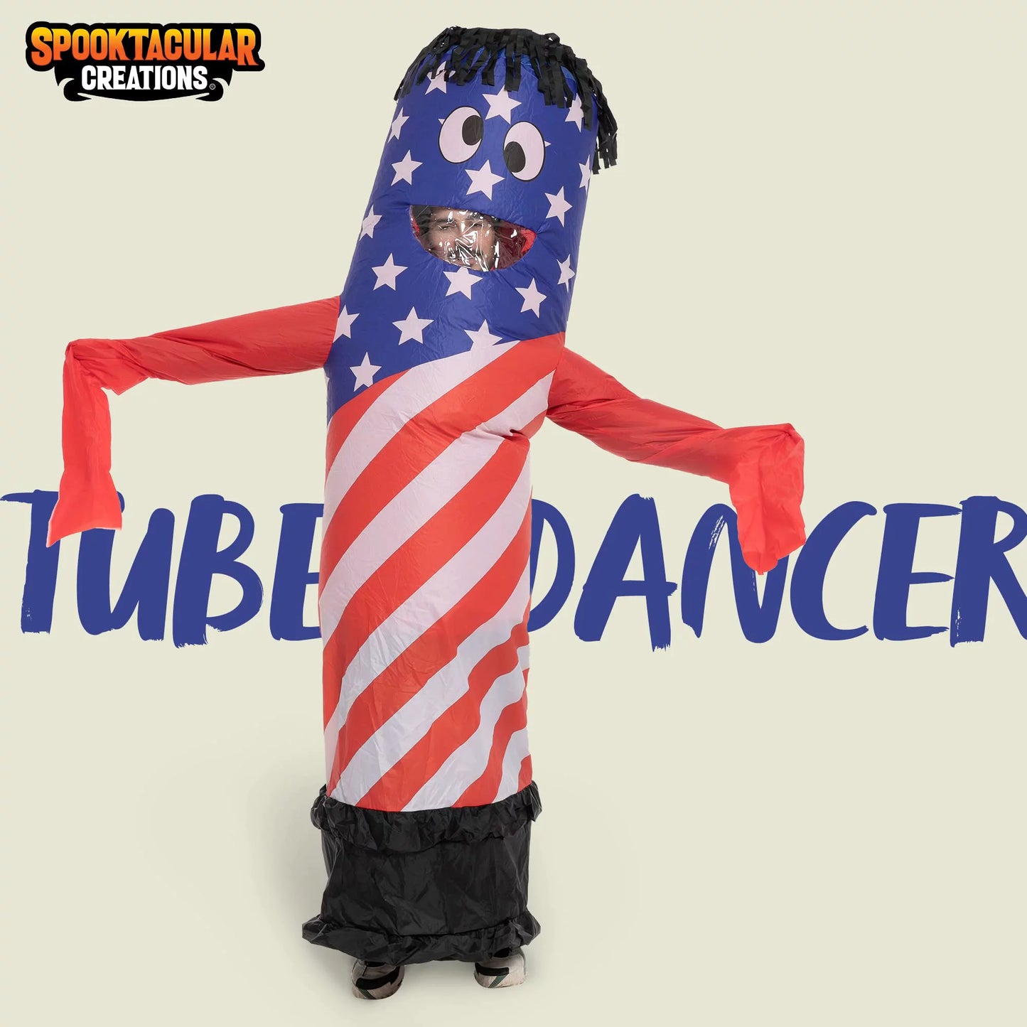 Spooktacular Creations Inflatable Tuble Costumes for Adult, with Blower American Flag Air Dancer Tube Man Wavy Arm Guy Costumes, Halloween Party Role Play