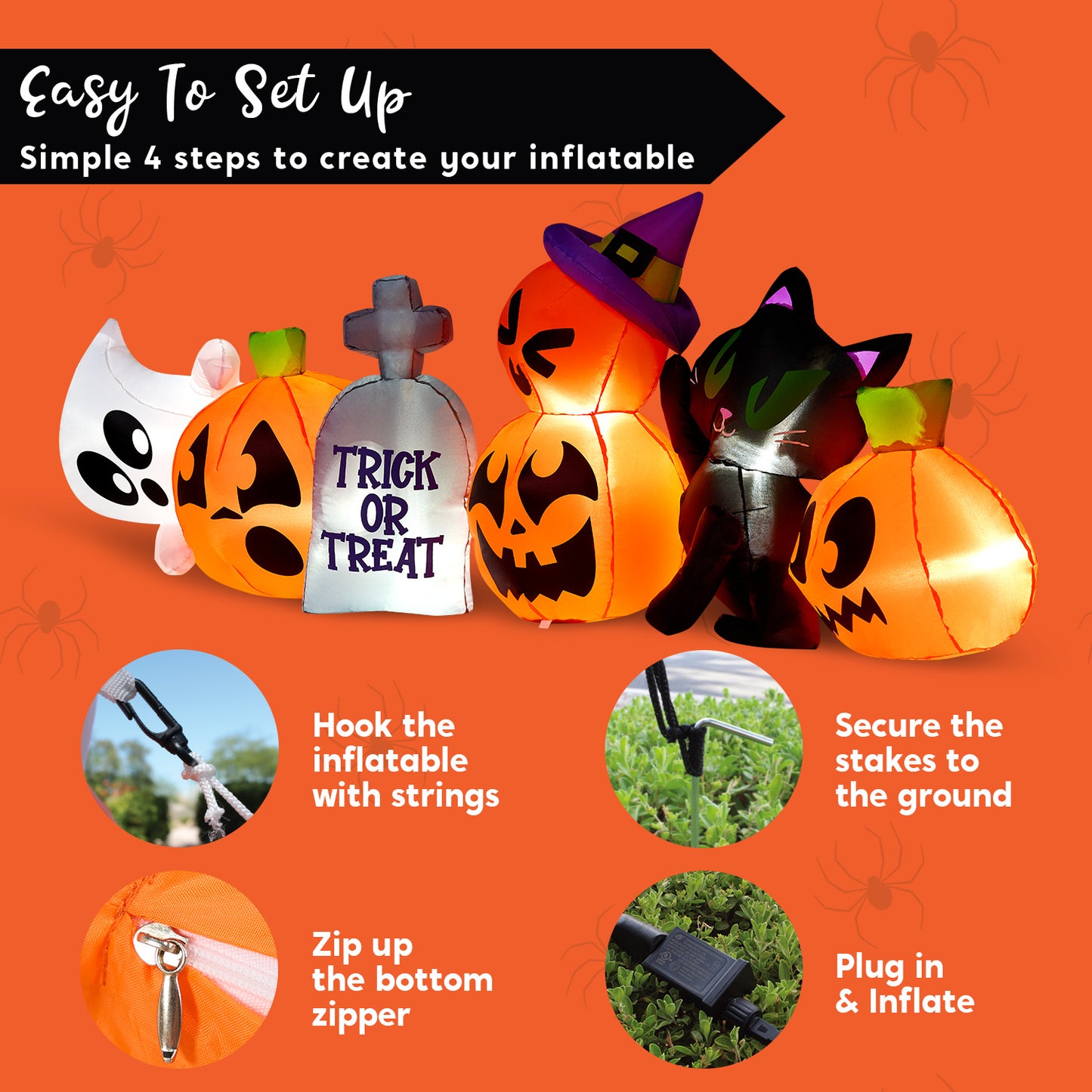 Joyfy 8 FT Halloween Inflatables Characters,Long Light Up Pumpkin Ghost Cat Tombstone Halloween Blow up Yard Decorations,Outdoor Halloween Decor