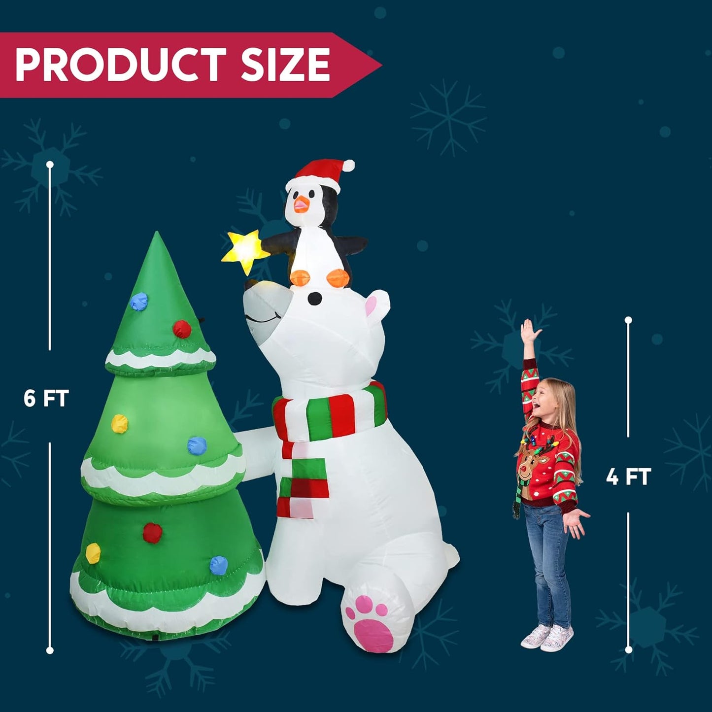 Joyfy 6 FT Christmas Inflatables Polar Bear and Penguin with Christmas Tree Outdoor Decorations,Christmas Blow Ups Yard with Built-in LEDs for Holiday Party Garden Lawn Decor