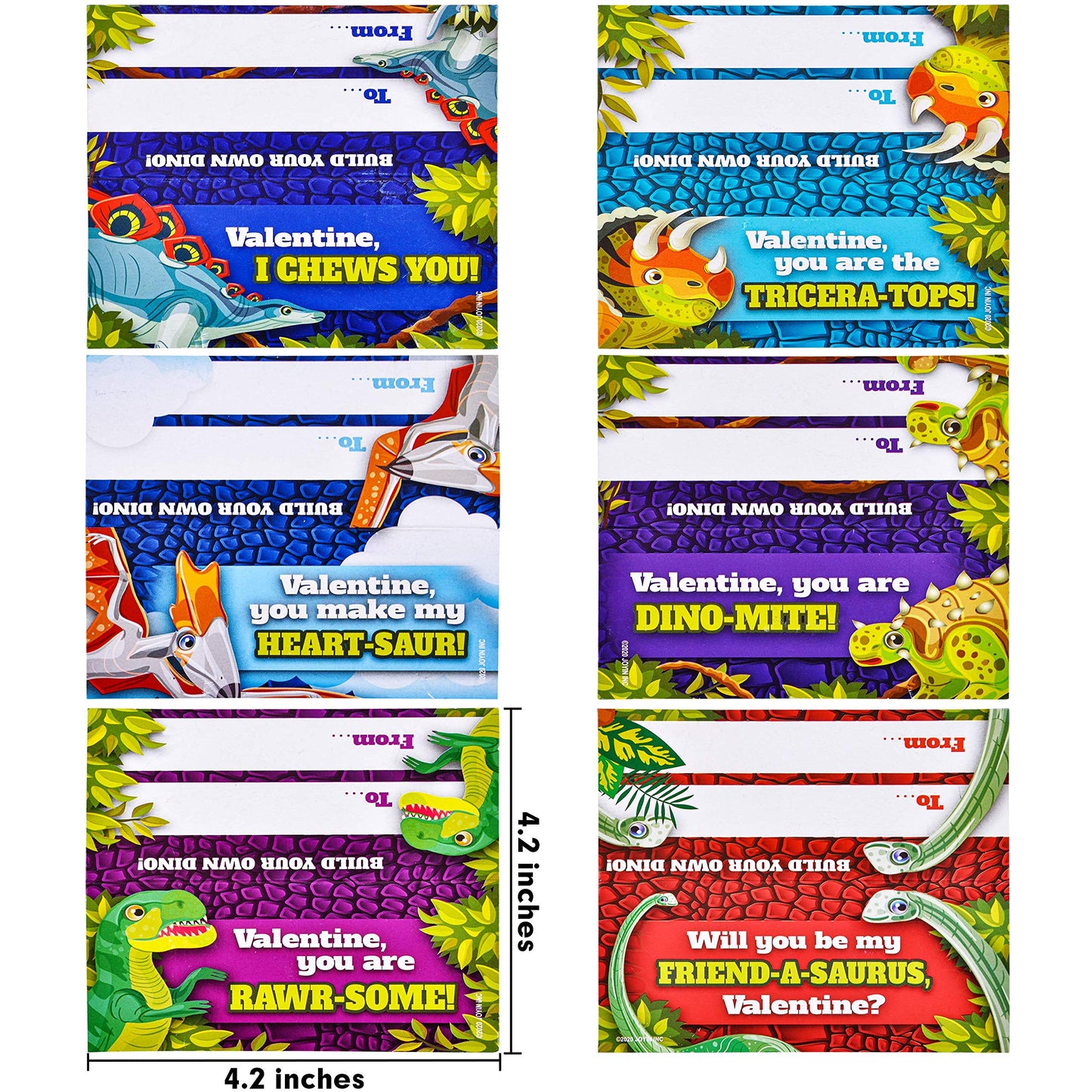 24 Packs Valentines Day Cards with Dinosaur Building Blocks for Valentine Party Favor, Classroom Exchange Prize, Valentine’s Greeting Cards