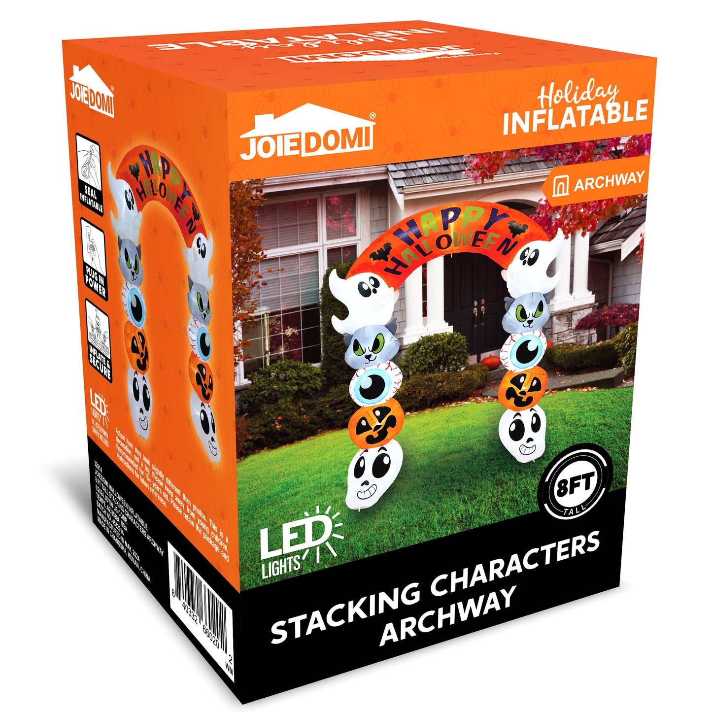 Syncfun 8 FT Halloween Inflatable Cute Stacked Characters Halloween Archway Decorations Inflatable with Build-in LEDs,Halloween Blow Up Yard Decorations