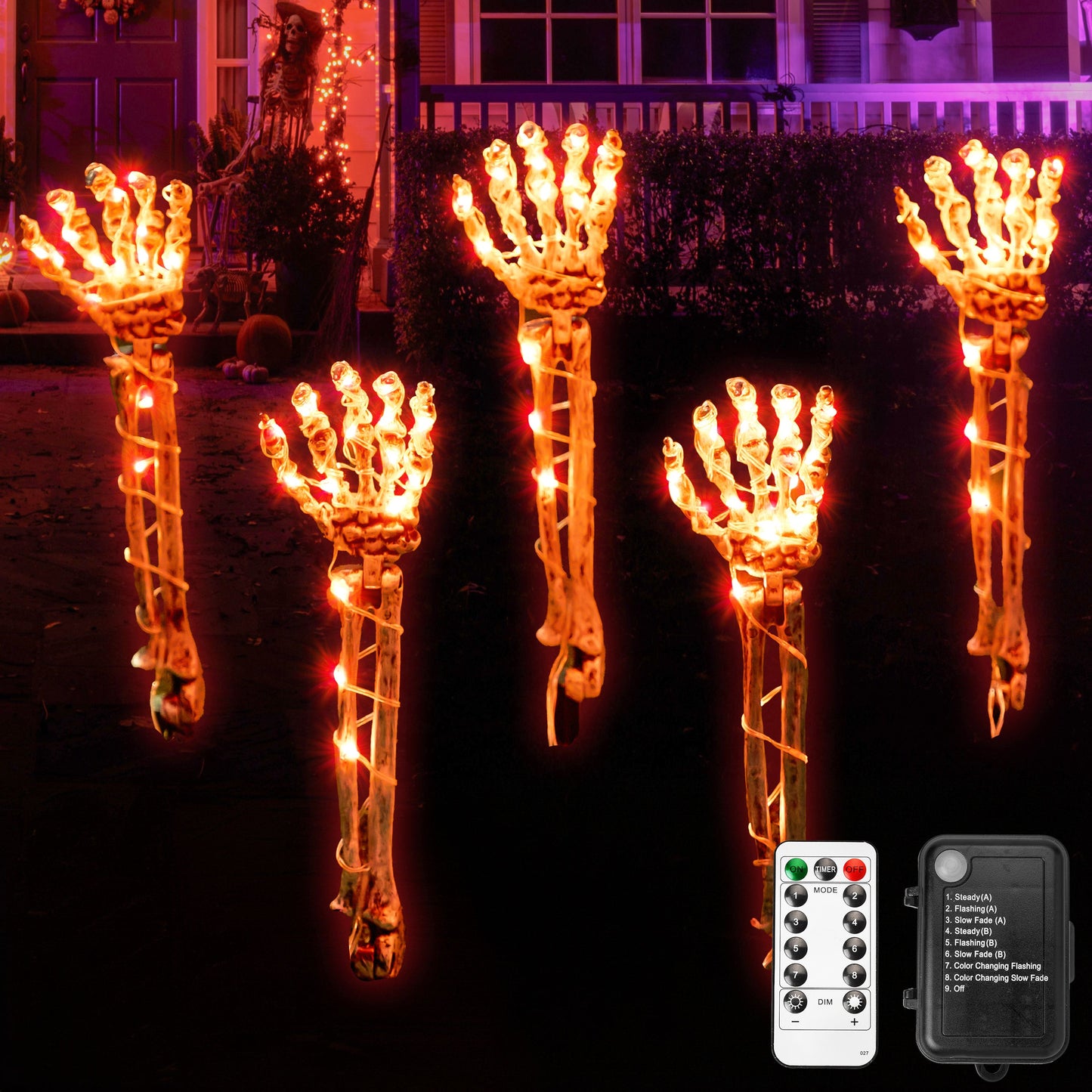 Syncfun 5 Pack Halloween Decorations Lighted Skeleton Arm Stakes,10 FT 150 LED Waterproof Skeleton LED Hands with 8 Lighting Modes,Scary Halloween Party Props Outdoor Yard Decor