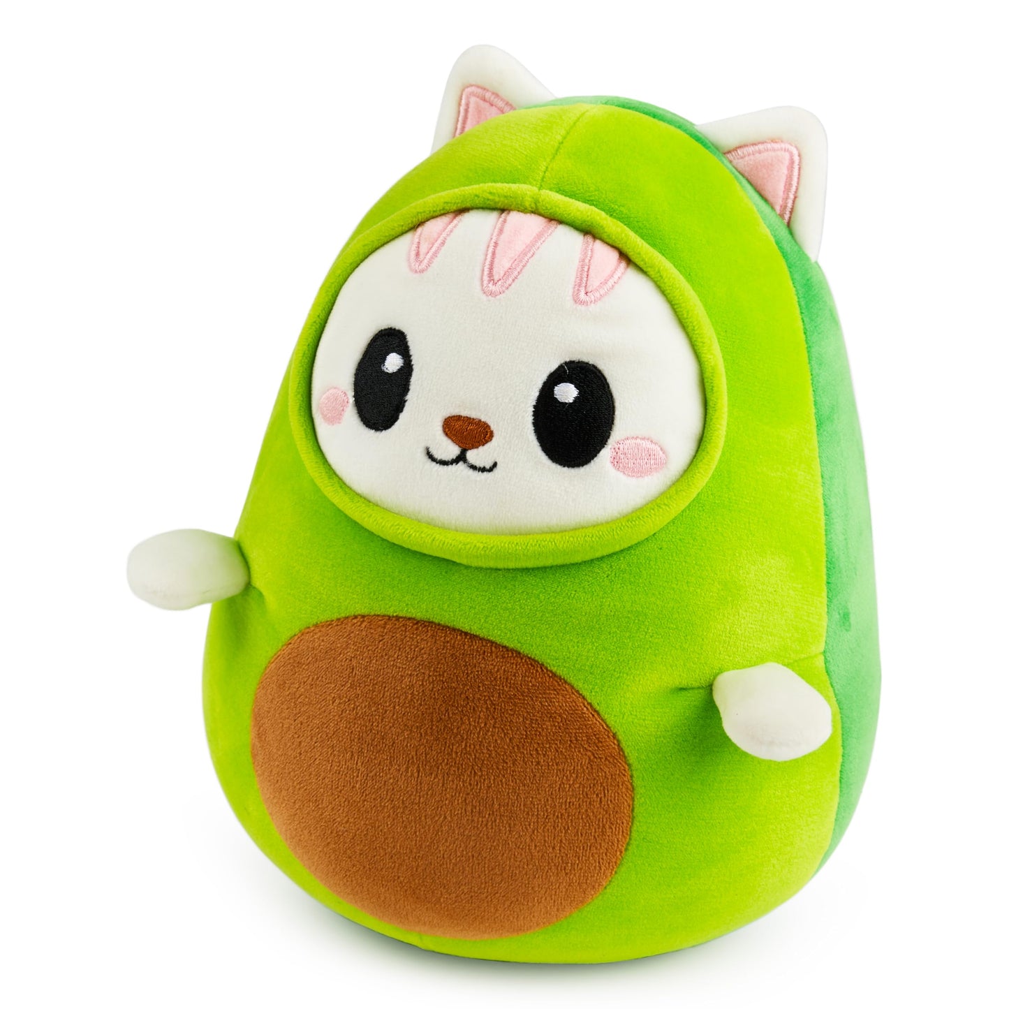 Syncfun Stuffed Plush, Cute Avocado Cat Plush Pillow, Soft Kawaii Cat Plushie with Avocado Outfit Costume Gift for Kids