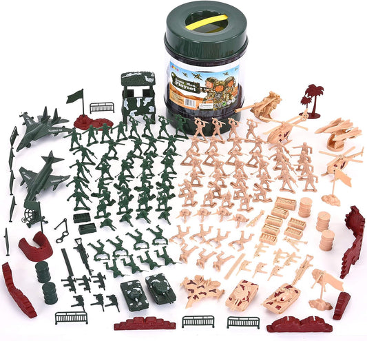 Joyfy 164 Piece Military Soldier Playset Army Men Play Bucket Army Action Figures Battle Group Deluxe Military Playset with Army Men, Aircrafts, Helicopters, Tanks with Bucket