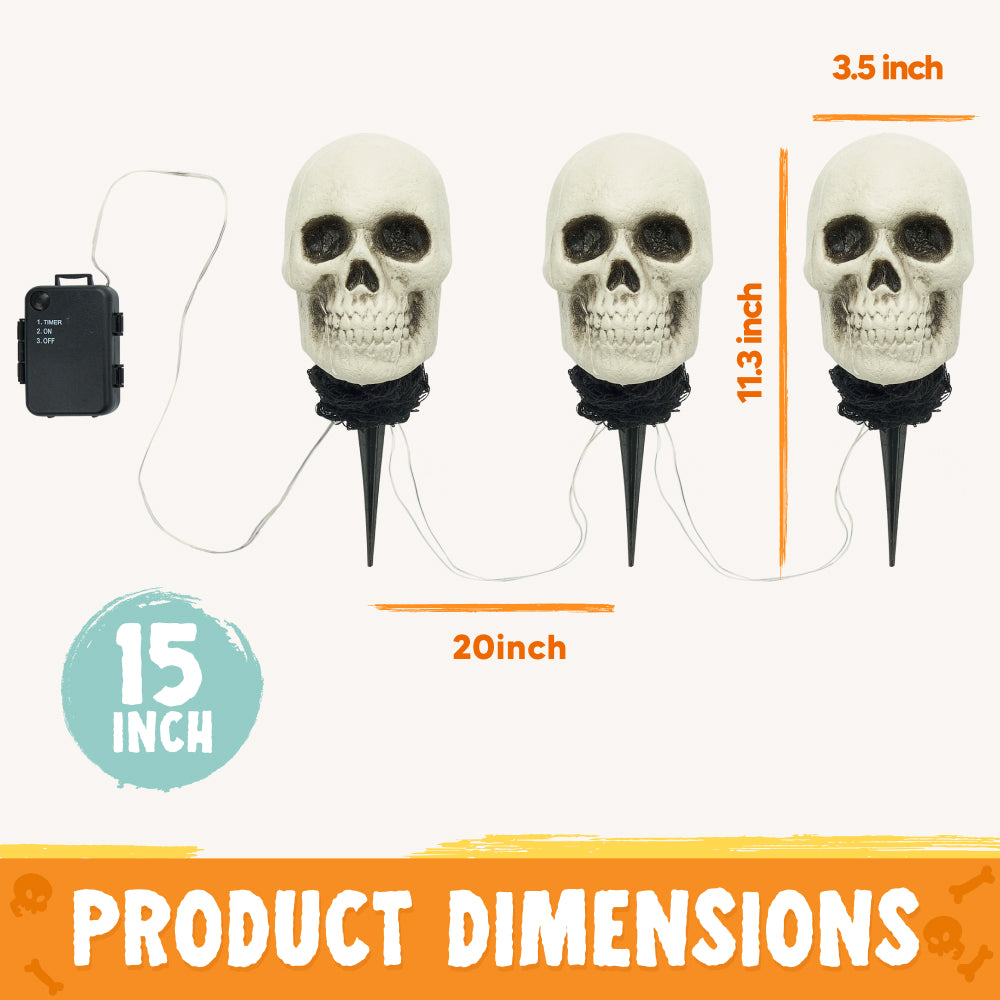 Joyfy 3 Pack Halloween Light up Skeleton Outdoor Decorations,Halloween Graveyard Spooky Skull Stakes Pathway Lights for Halloween Yard Decor