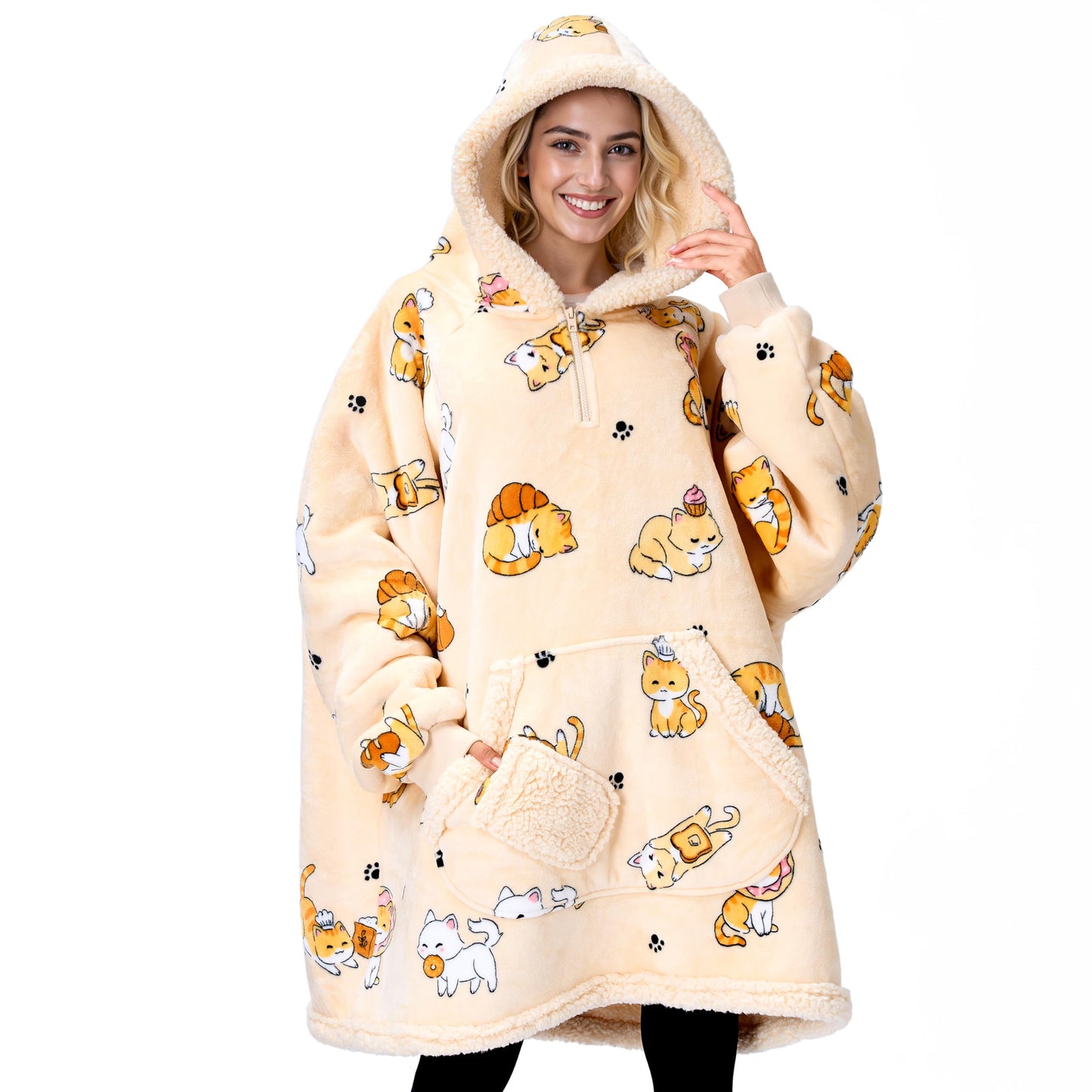 Syncfun Wearable Blanket Hoodie Oversized Sweatshirt for Women and Men Warm and Cozy Flannel Blanket with Sleeves and Giant Pocket Christmas Birthday Gift