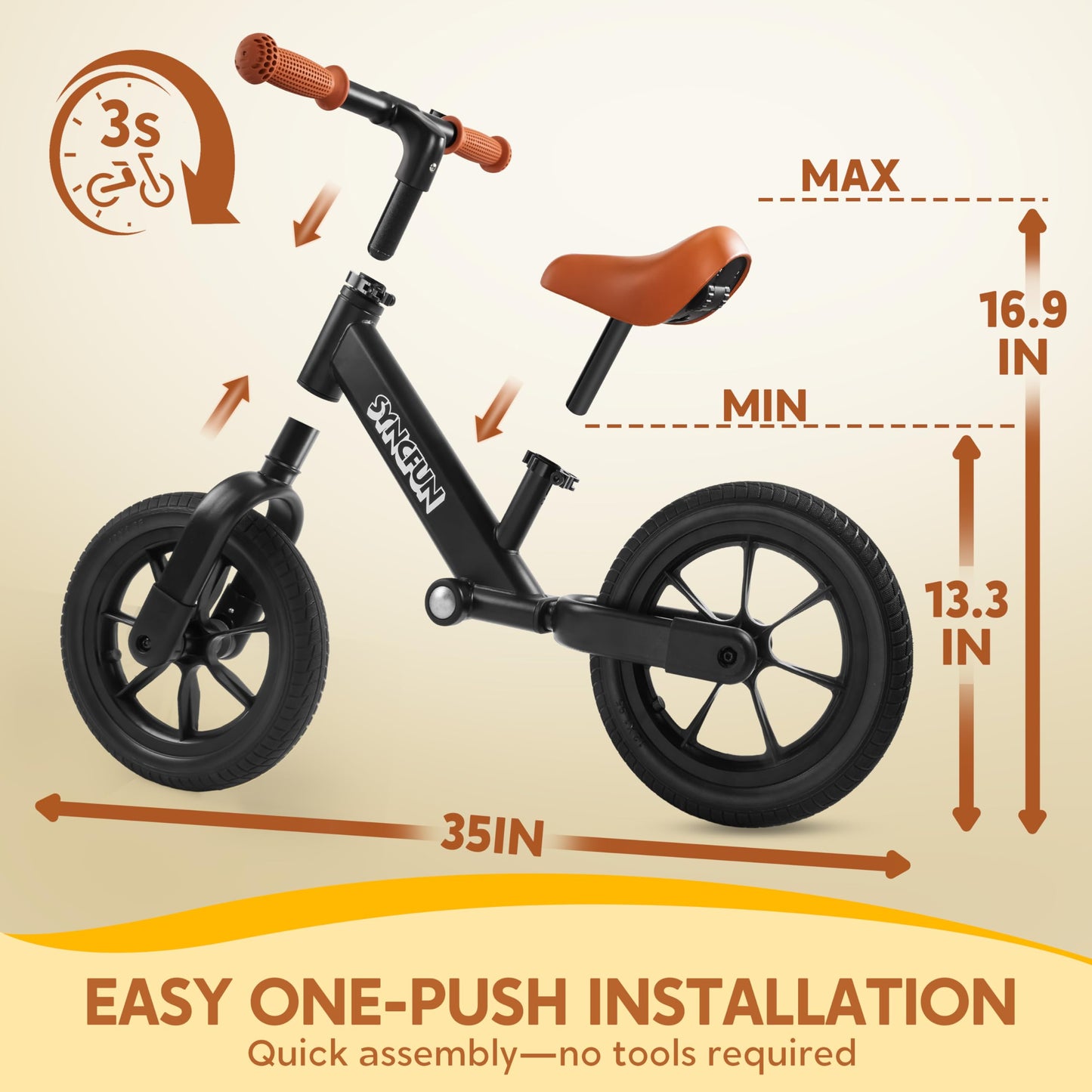 SYNCFUN Toddler Balance Bike, Easy Assemble, Adjustable Seat and Carry Handle, Anti-Skid Tires, Toddler Bike for 2, 3, 4, 5 Year Old Boys and Girls, Gift Bike for 2-5 Boys Girls (Black)