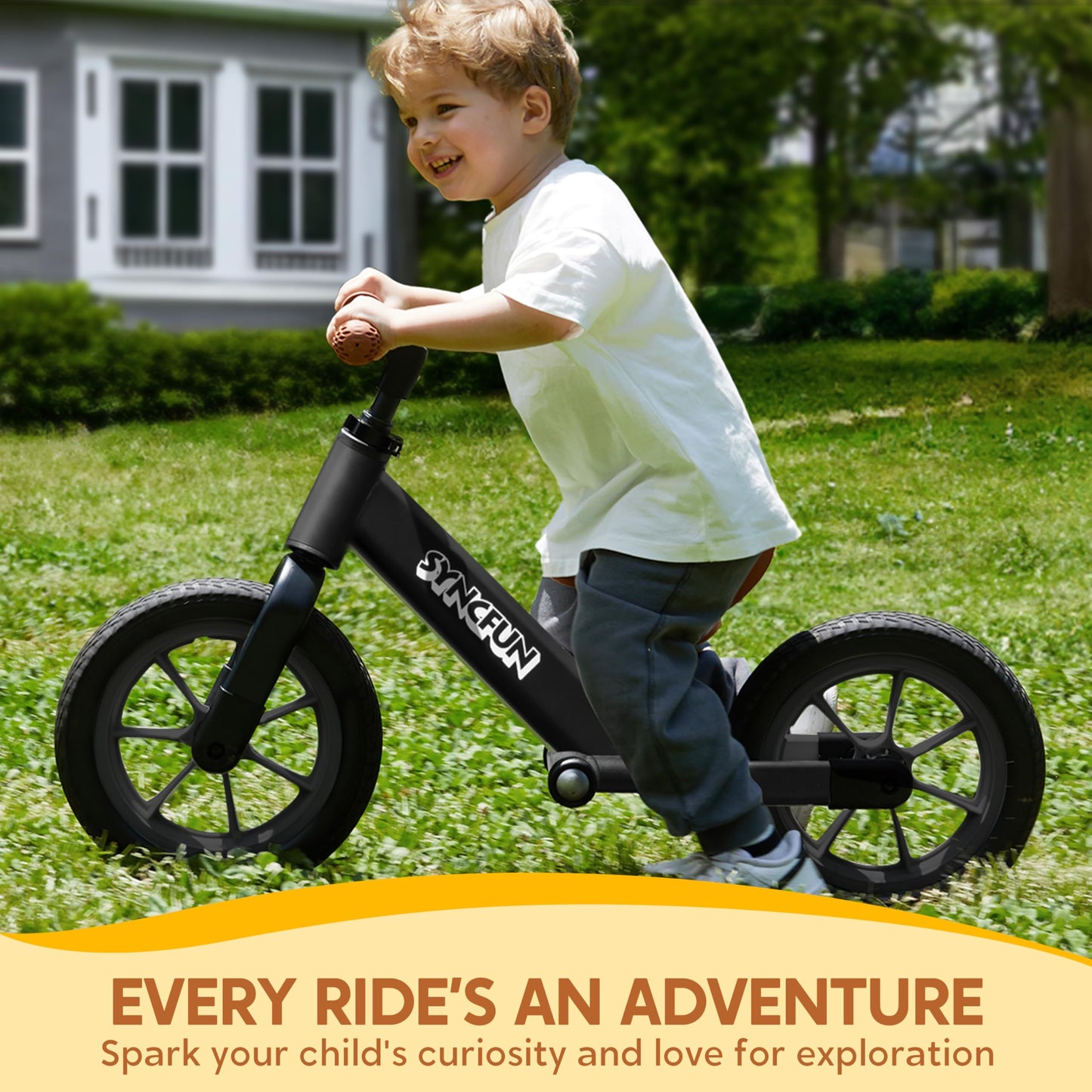 SYNCFUN Toddler Balance Bike, Easy Assemble, Adjustable Seat and Carry Handle, Anti-Skid Tires, Toddler Bike for 2, 3, 4, 5 Year Old Boys and Girls, Gift Bike for 2-5 Boys Girls (Black)