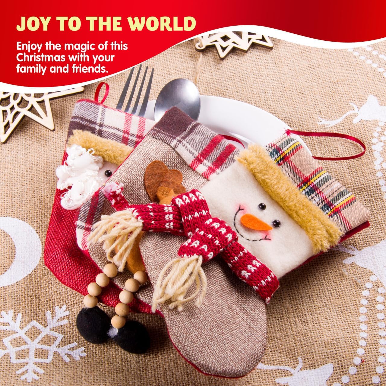 Joyfy 12pcs Mini Christmas Stockings 3D Bulk Christmas Stockings Santa Snowman Reindeer Burlap Stockings for Christmas Tree Decorations, Gift Bags, Christmas Party Decorations
