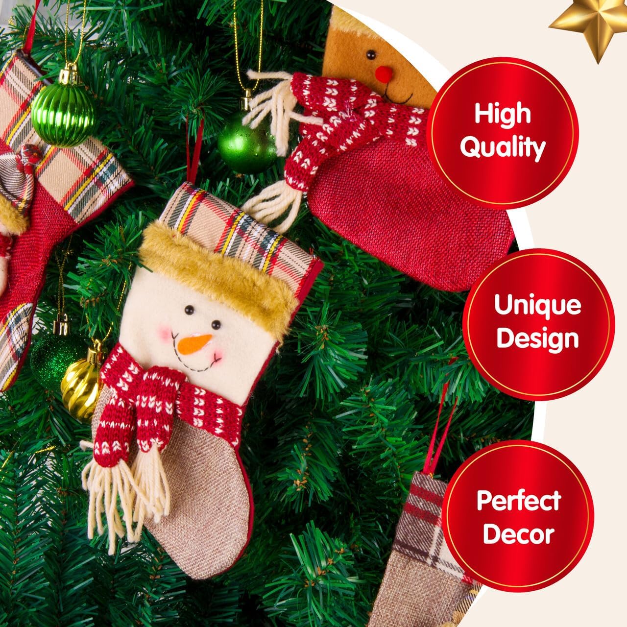 Joyfy 12pcs Mini Christmas Stockings 3D Bulk Christmas Stockings Santa Snowman Reindeer Burlap Stockings for Christmas Tree Decorations, Gift Bags, Christmas Party Decorations