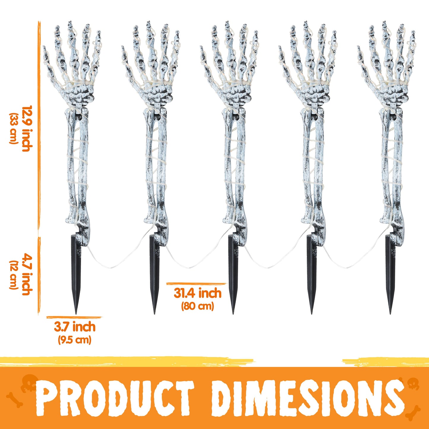 Syncfun 5 Pack Halloween Decorations Lighted Skeleton Arm Stakes,10 FT 150 LED Waterproof Skeleton LED Hands with 8 Lighting Modes,Scary Halloween Party Props Outdoor Yard Decor