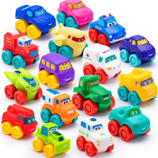 SYNCFUN Cartoon Cars, Soft Rubber Toy Car Set, Mini Toy Vehicles, Bath Toy Car for Toddlers, Gift for Boys and Girls Christmas Birthday, Summer Beach and Pool Activity, Party Favors for Kids