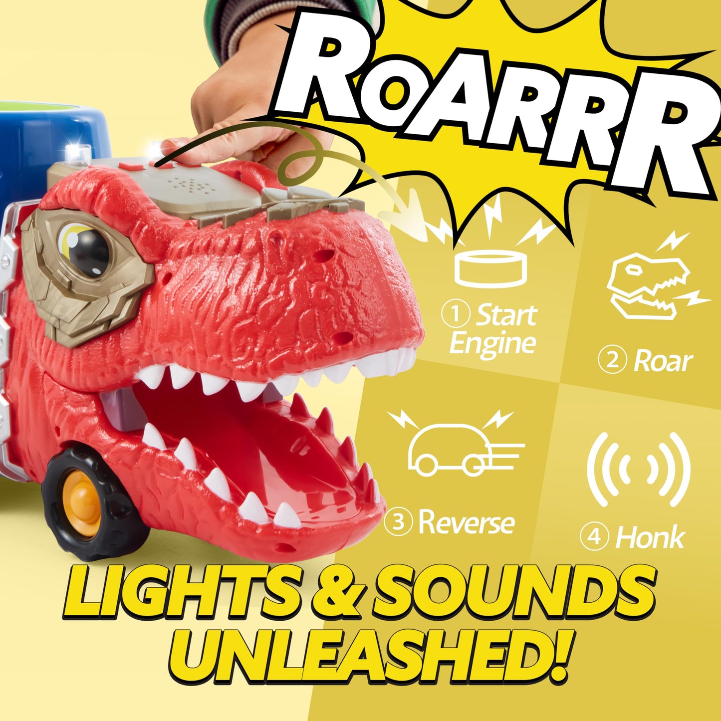 JOYIN Dinosaur Truck Toys for Kids, Kids Toys Boys Age 3 4 5, Dinosaur Car Carrier Truck Toy with 6 Dinosaur Figures Rubber Car Vehicles, Toddler Birthday Gifts with Music & Lights