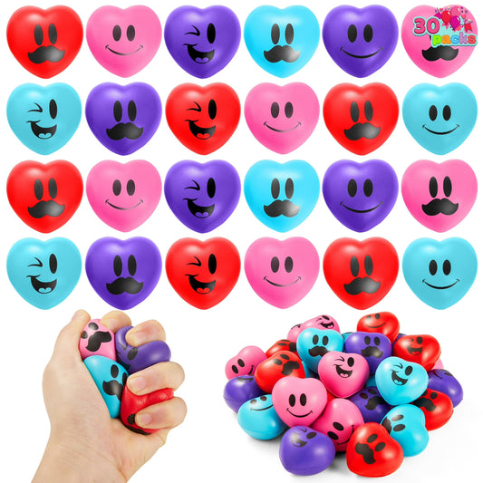 Joyfy 30 Pcs Valentines Day Heart Shaped Squishy Toy Ball,3" Heart Stress Ball for Classroom Exchange Gift,Party Favors for Kids,Fun Holiday Reward Prizes