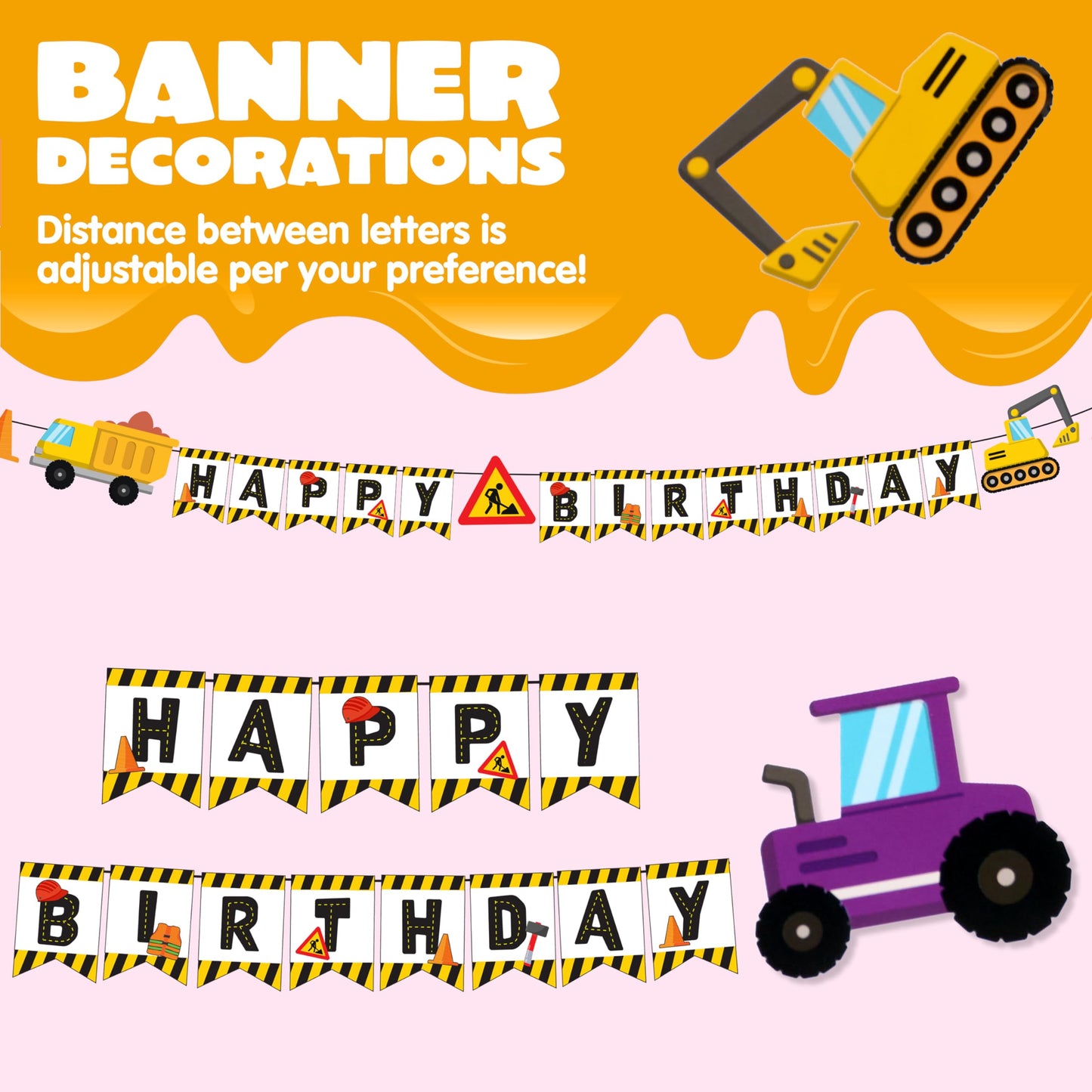 JOYIN 145 Pcs Construction Birthday Party Supplies with Banner, 24 Serves Tractor Truck Tableware Set with Plates, Cups, Napkins, and Cutlery Sets for Construction Themes Party Kids 6 7 8 Years
