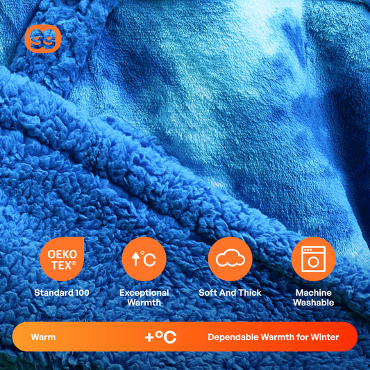 Giggling Getup Wearable Blanket Hoodie for Women Men - Oversized Flannel Sherpa Fleece Sweatshirt Blanket - with Giant Pocket & Sleeves - Cozy Warm Blanket Birthday Gifts for Adults Dark Blue Tie Dye