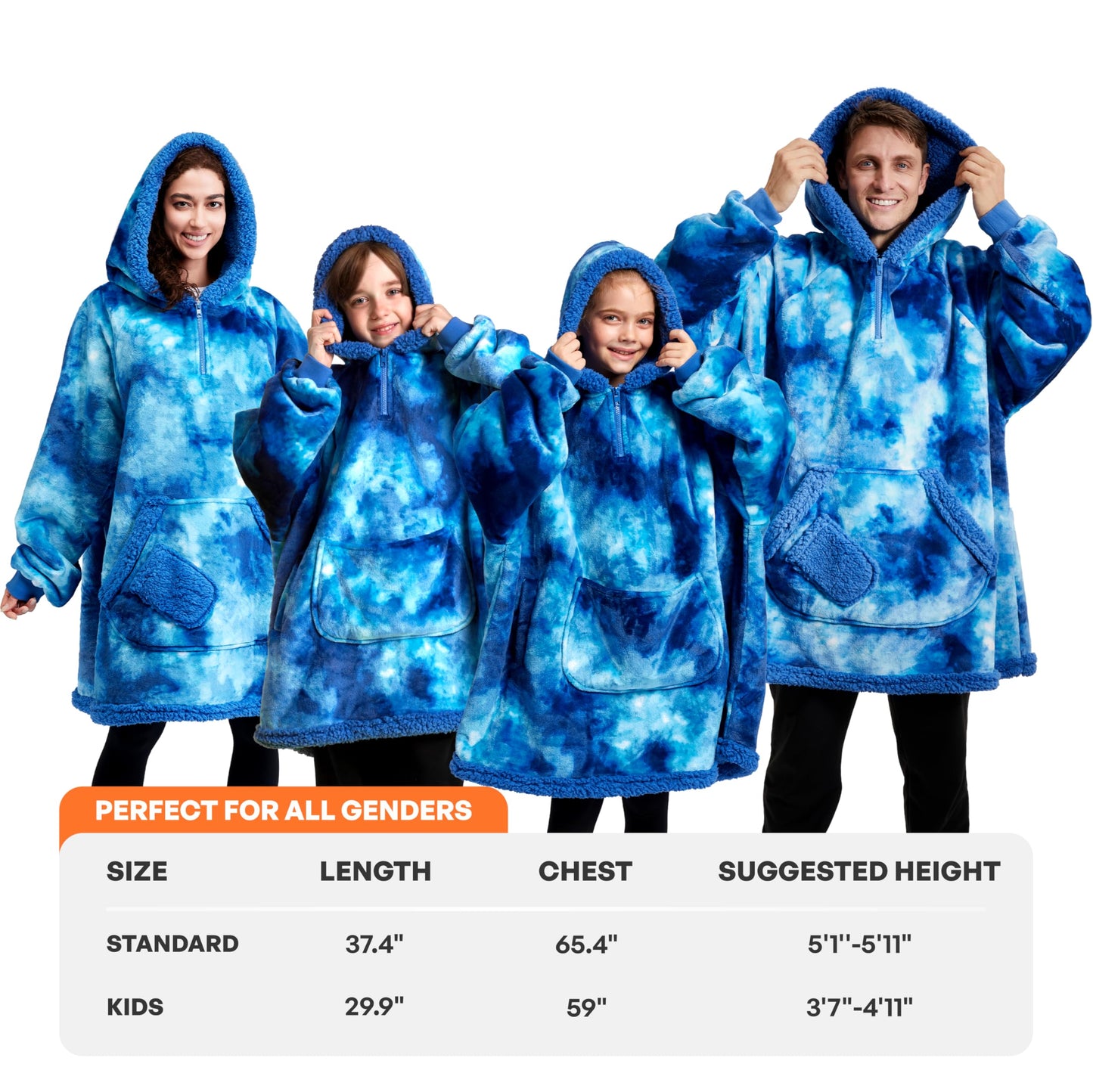 Giggling Getup Wearable Blanket Hoodie for Women Men - Oversized Flannel Sherpa Fleece Sweatshirt Blanket - with Giant Pocket & Sleeves - Cozy Warm Blanket Birthday Gifts for Adults Dark Blue Tie Dye