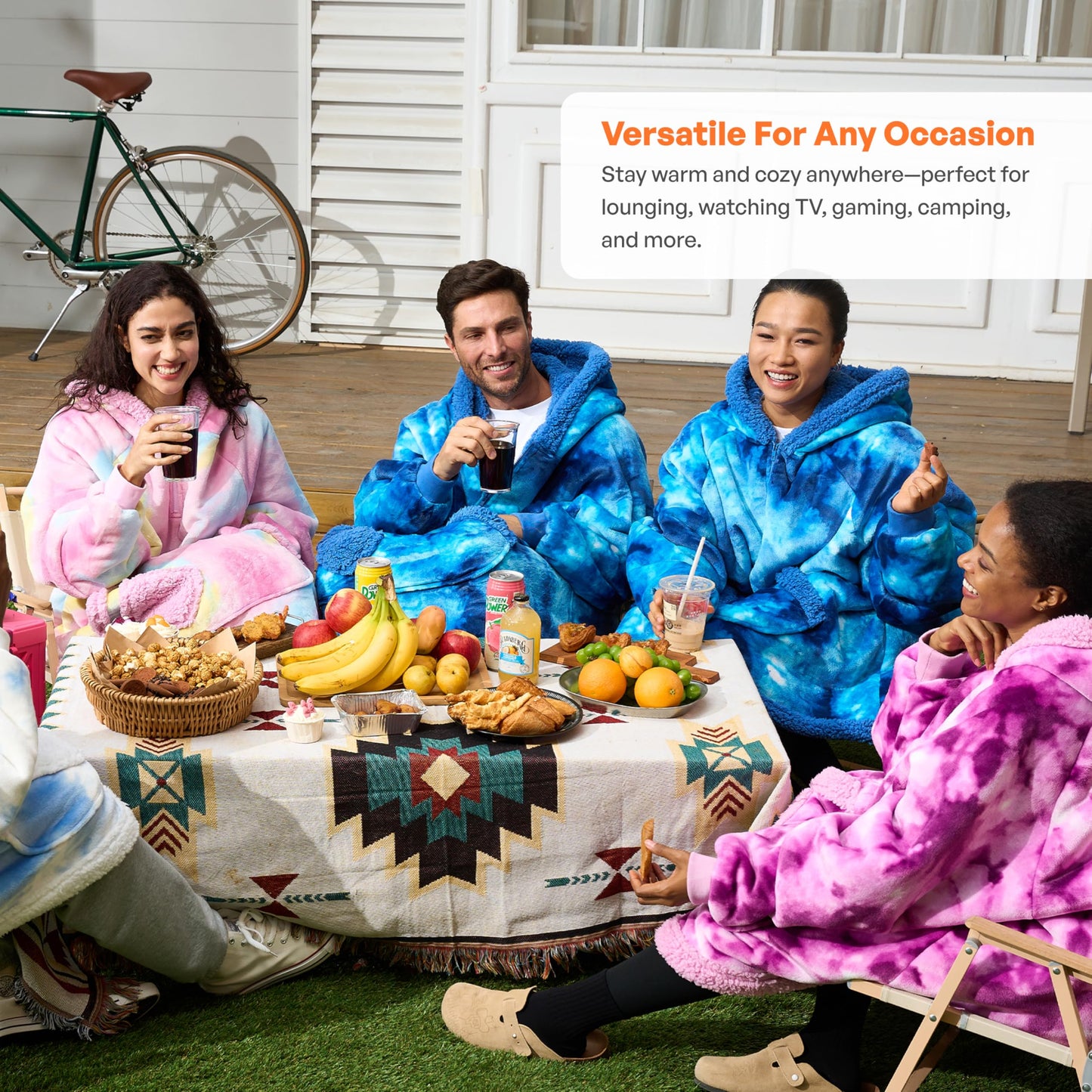 Giggling Getup Wearable Blanket Hoodie for Women Men - Oversized Flannel Sherpa Fleece Sweatshirt Blanket - with Giant Pocket & Sleeves - Cozy Warm Blanket Birthday Gifts for Adults Dark Blue Tie Dye
