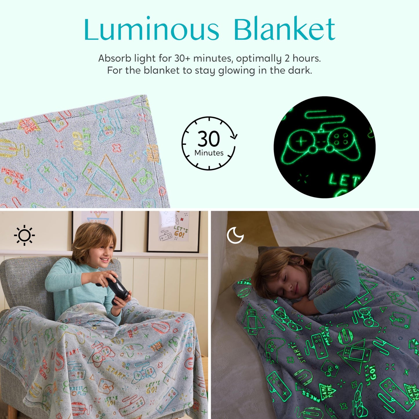 Joyfy Glow in The Dark Blanket-Gaming 50" x 60" Soft Cozy Flannel Kids Throw Blanket Gifts for Boys Girls 2 3 4 5 6