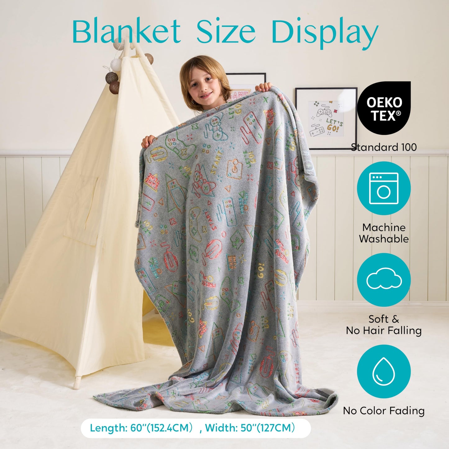 Joyfy Glow in The Dark Blanket-Gaming 50" x 60" Soft Cozy Flannel Kids Throw Blanket Gifts for Boys Girls 2 3 4 5 6