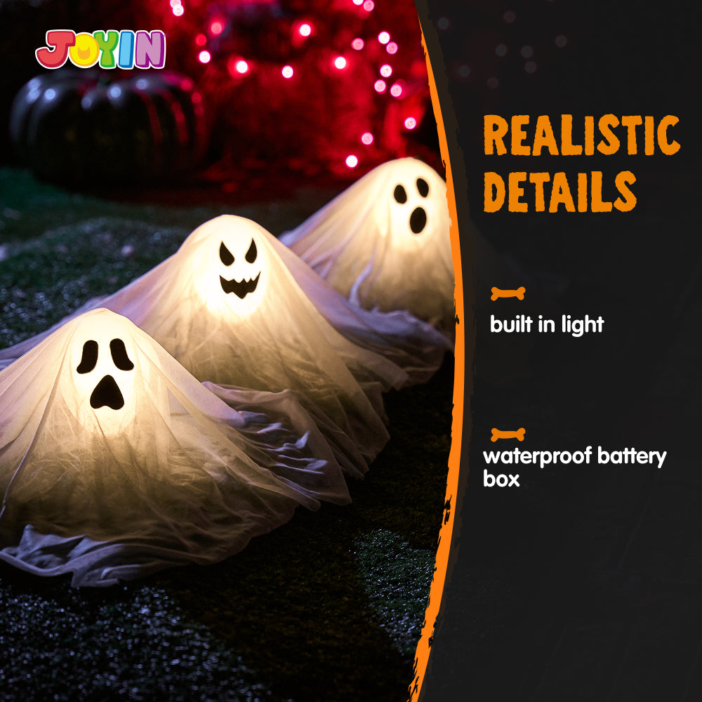SYNCFUN 3 Packs Halloween Ghost Decorations,Light Up Flying Ghost Garden Stakes Outdoor Halloween Decorations,Pathway Lights Halloween Yard Outdoor Decorations Haunted House Decorations