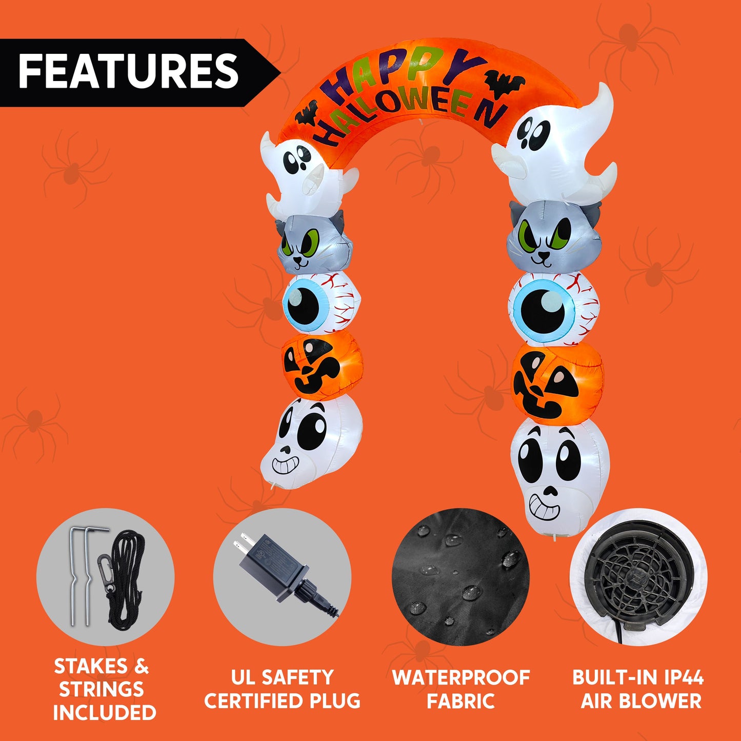 Syncfun 8 FT Halloween Inflatable Cute Stacked Characters Halloween Archway Decorations Inflatable with Build-in LEDs,Halloween Blow Up Yard Decorations
