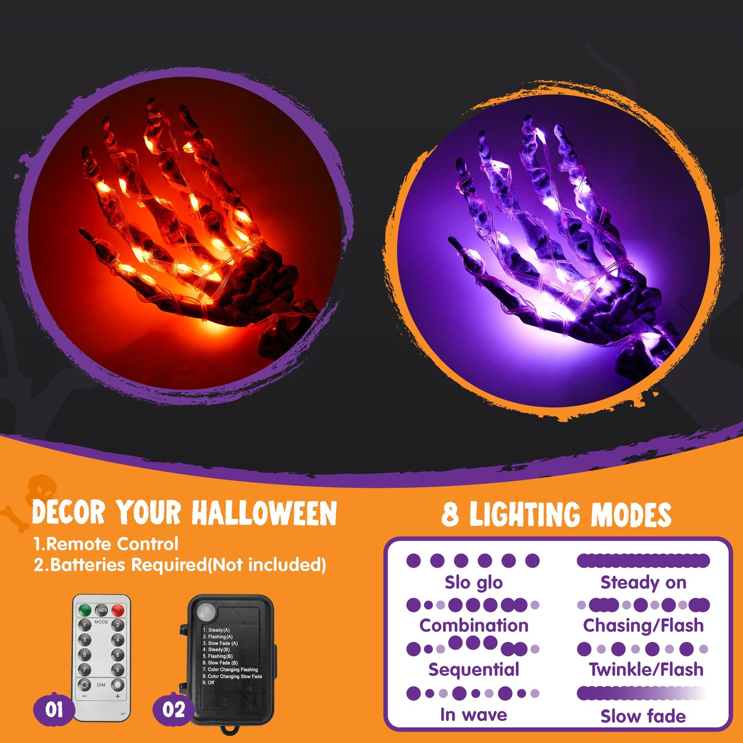 Syncfun 5 Pack Halloween Decorations Lighted Skeleton Arm Stakes,10 FT 150 LED Waterproof Skeleton LED Hands with 8 Lighting Modes,Scary Halloween Party Props Outdoor Yard Decor
